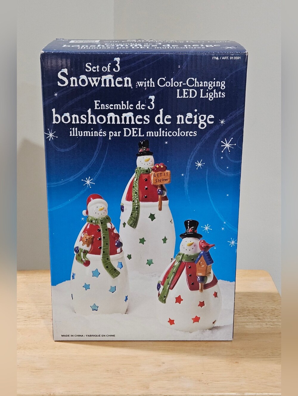 3 Porcelain Led Color Changing Snowmen